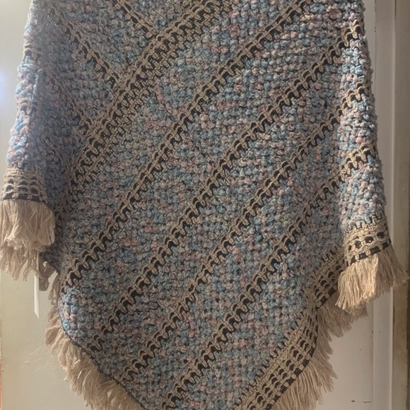 Multicolor Knit Poncho with Fringe - Picture 2 of 6